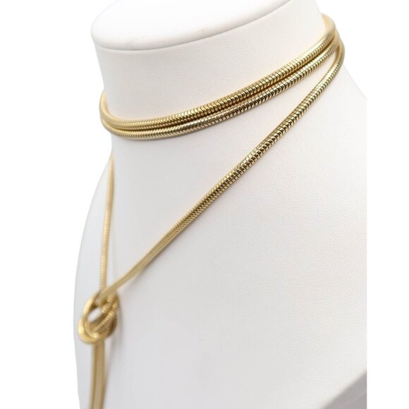 Vintage Wrap Around Knotted Lariat Gold Tone Claspless Necklace w/ Black Finial - Picture 4 of 7